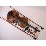 VIOLIN - Vintage marked 'Duke London', associated components and unmarked bows