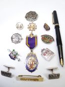 MEDALLIONS, BADGES & SIMILAR, also, a vintage fountain pen, some silver content