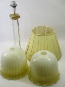 LIGHTING - a contemporary glass and brass effect table lamp, 53cms and shade and a pair of ornate