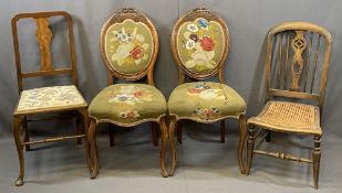 DRAWING ROOM CHAIRS with shield backs and beadwork upholstery, and two other vintage chairs