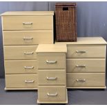 BEDROOM FURNITURE - modern lightwood consisting of five drawer chest, 122cms H, 78cms W, 42cms D,