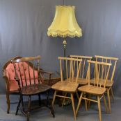 VINTAGE SEATING, 6 PIECES along with a brass effect standard lamp and shade, the seating to