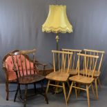 VINTAGE SEATING, 6 PIECES along with a brass effect standard lamp and shade, the seating to