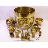 BRASSWARE - including coal bucket, 30cms H, decorative miner's lamps and an assortment of other