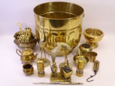 BRASSWARE - including coal bucket, 30cms H, decorative miner's lamps and an assortment of other