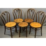 BENTWOOD TYPE CHAIRS, a set of four and a matching stool