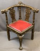 LATE 19TH CENTURY OAK CARVED CORNER HALL CHAIR WITH ARMS, 84cms H, 73cms W, 68cms D