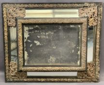 ANTIQUE EBONISED & BRASS MOUNTED CUSHION MIRROR FOR RESTORATION, 84cms H, 71cms W Provenance: Ex