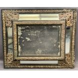 ANTIQUE EBONISED & BRASS MOUNTED CUSHION MIRROR FOR RESTORATION, 84cms H, 71cms W Provenance: Ex