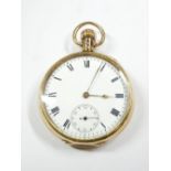 A GENT'S 9CT GOLD POCKET WATCH, Birmingham 1912, having a white dial, Roman numerals, sweep