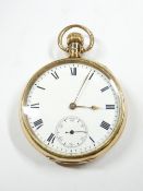 A GENT'S 9CT GOLD POCKET WATCH, Birmingham 1912, having a white dial, Roman numerals, sweep