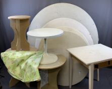 TABLE WITH SOFT PADDED COVERINGS with side catches to secure a choice of two round tops, 42 x