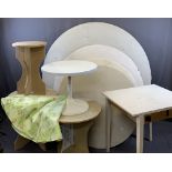 TABLE WITH SOFT PADDED COVERINGS with side catches to secure a choice of two round tops, 42 x