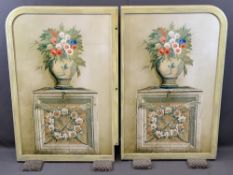 FLOOR STANDING SCREENS - a pair, composite material with floral decoration, 122cms H, 76cms W and