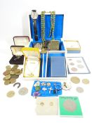 JEWELLERY & COINAGE an assortment of various within a white jewellery box