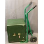 BURNSIDE SAFE, 57cms H, 50cms W, 43cms D along with a sack trunk