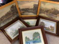 PICTURE FRAMES all matching gilt, 50 x 60cms and two matching hardwood with print contents