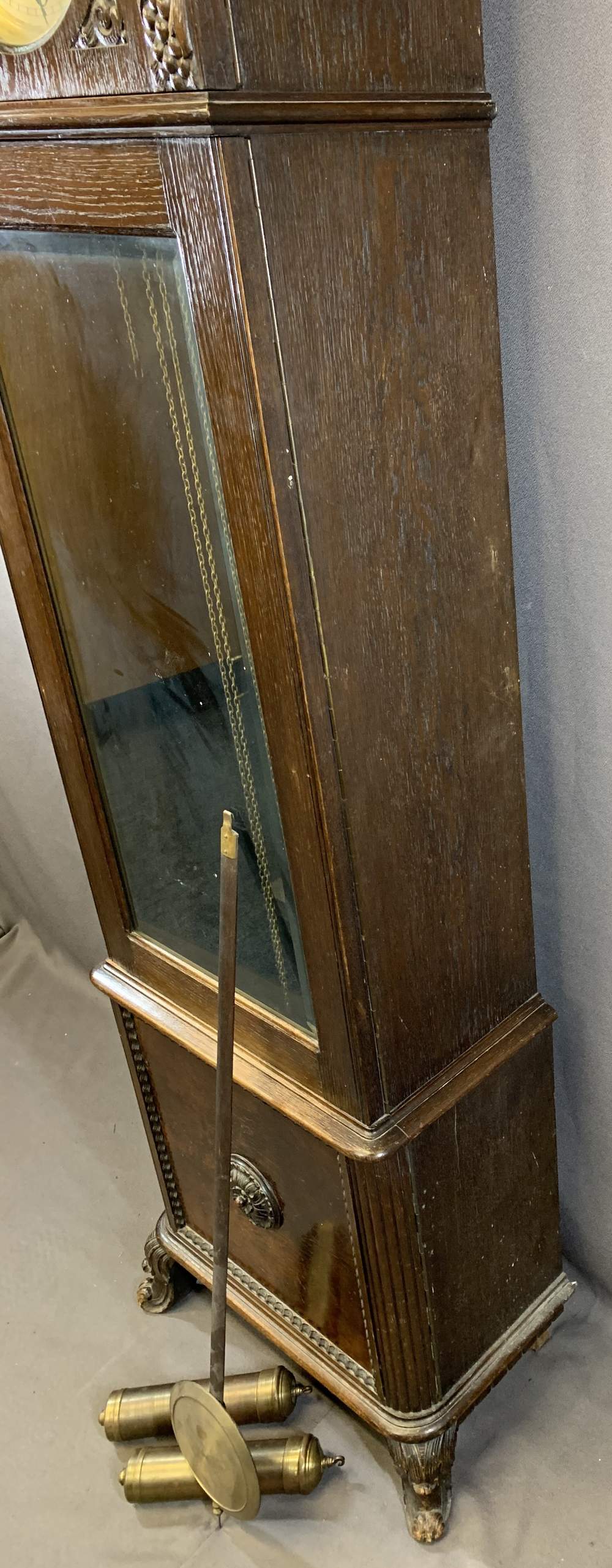 EARLY 20TH CENTURY CARVED LONGCASE CLOCK with silvered circular dial, twin weight, pendulum driven - Image 6 of 14