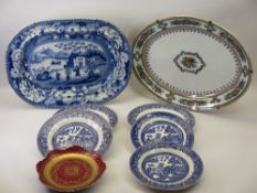 BLUE & WHITE PLATTER, another meat platter, assorted dinnerware ETC