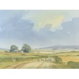 IAN ANTHONY GILLIBRAND watercolour - Droving Sheep on a Country Lane, 36 x 53cms