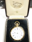AN 18CT GOLD GENT'S POCKET WATCH with white dial, Roman numerals, sweep seconds dial together with a