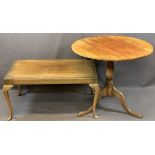 ANTIQUE OAK TILT-TOP TRIPOD TABLE and a walnut rectangular coffee table, 81cms diameter top on a