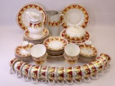 VICTORIAN CRIMSON & GILT DECORATED BREAKFAST SET/TEAWARE, 60 plus pieces