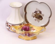 RADFORD VASE, 17cms tall, Royal Copenhagen shallow dish initialled 'A T' and a Royal Devon twin-