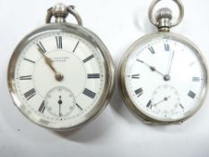 TWO HALF CASE GENT'S SILVER POCKET WATCHES - 1. Key wind bearing the name 'Wartski Bangor',