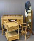 CHEVAL MIRROR, 146cms H, 39cms W, 51cms D, knee-hole rattan dressing table, 83cms H, 94cms W,