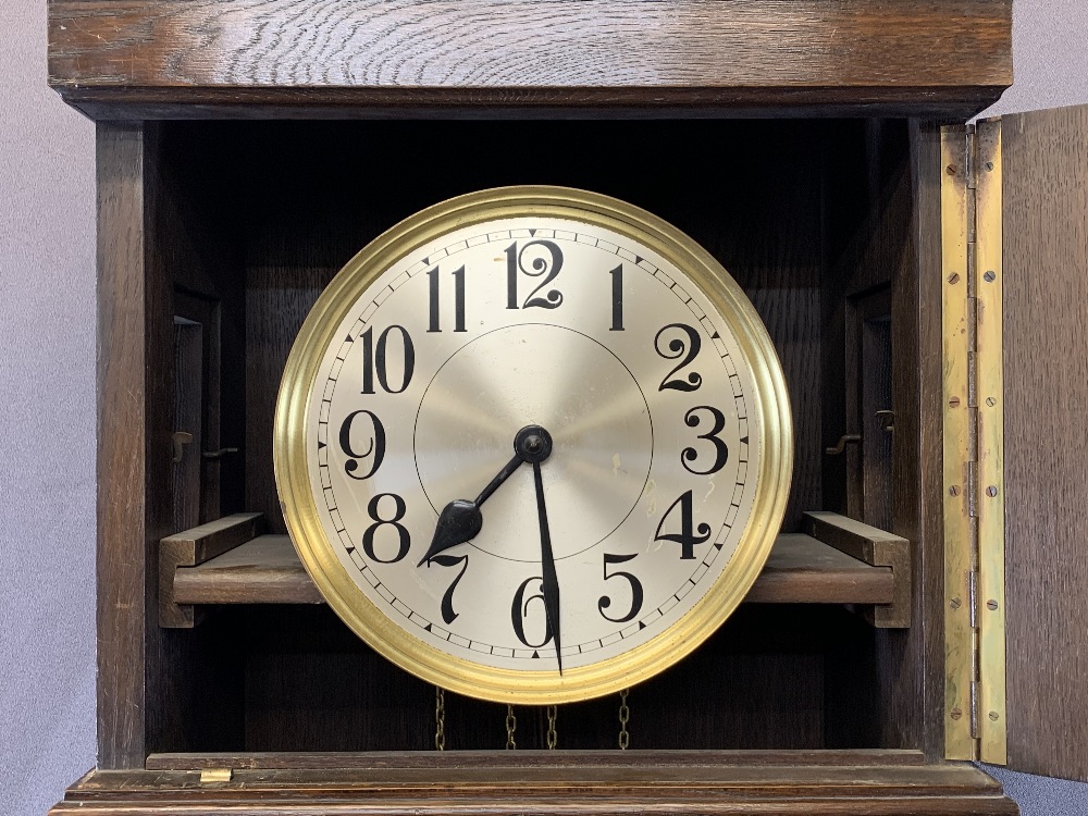 EARLY 20TH CENTURY CARVED LONGCASE CLOCK with silvered circular dial, twin weight, pendulum driven - Image 7 of 14