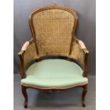ARMCHAIR - DOUBLE CANED WITH CUSHIONS, 93cms H, 69cms W, 50cms seat depth