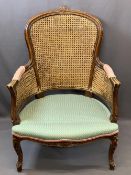 ARMCHAIR - DOUBLE CANED WITH CUSHIONS, 93cms H, 69cms W, 50cms seat depth