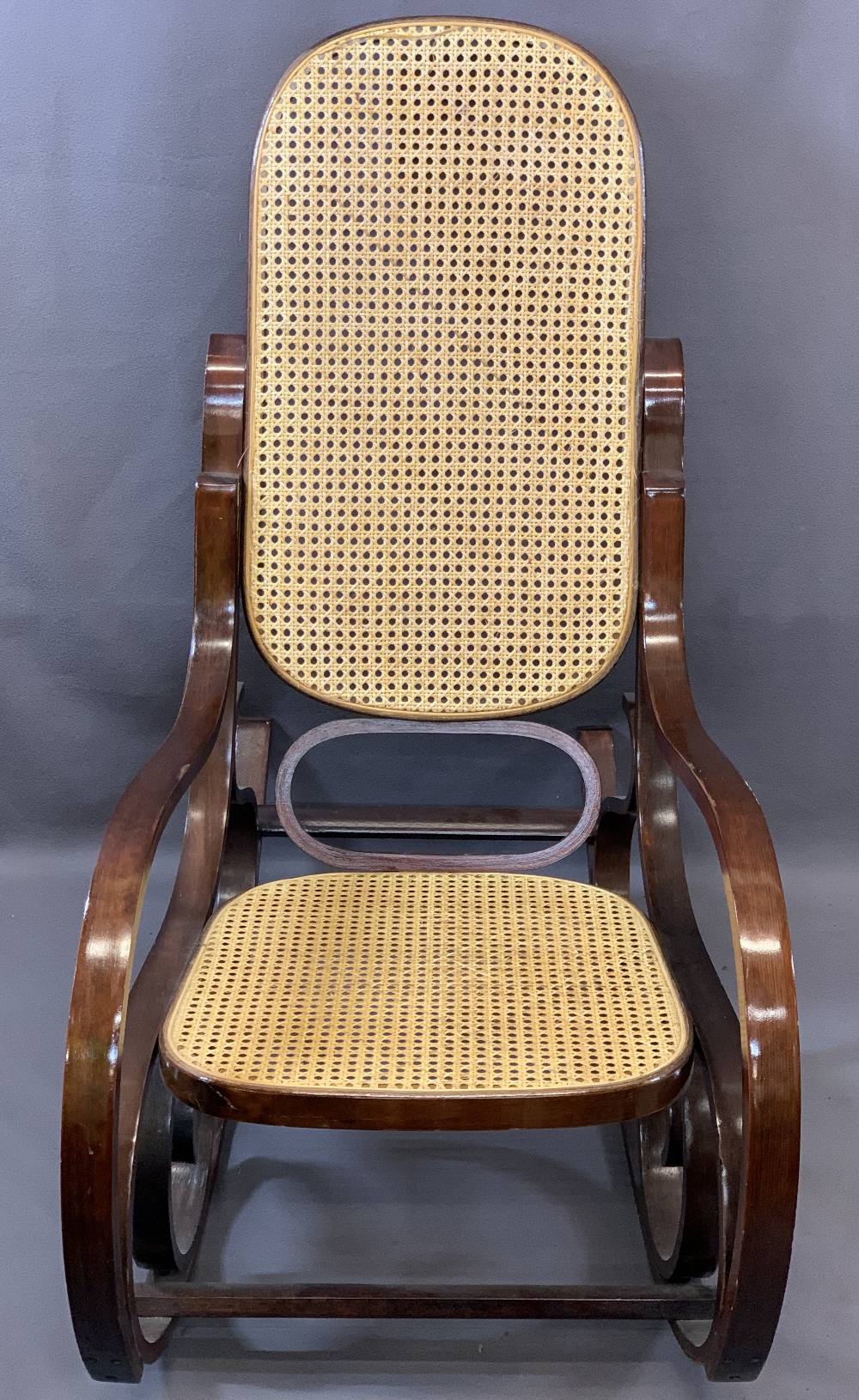 REPRODUCTION BENTWOOD ROCKER and a canework garden room armchair, 93cms H, 55cms W, 92cms overall - Image 3 of 3