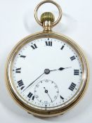 A 9CT GOLD GENT'S POCKET WATCH, Chester 1924, white dial, Roman numerals, sweep seconds dial, 98grms