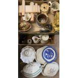 STAFFORDSHIRE TUREEN and other pottery and china including wall shelves, also, EPNS knife stands