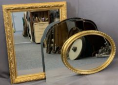 MIRRORS - well-presented gilt frame oblong, 74 x 94cms, an oval, 76 x 56cms, and an unframed