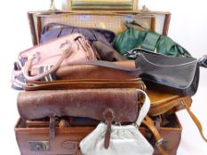 VINTAGE PARCEL including leather suitcases, satchels, washboard ETC