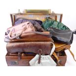 VINTAGE PARCEL including leather suitcases, satchels, washboard ETC