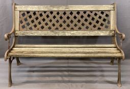 GARDEN BENCH - cast metal lattice back inserts and ornate ends, 83cms H, 126cms W, 68cms D