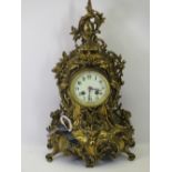 FRENCH GILT BRASS ROCOCO MANTEL CLOCK with Japy Freres type movement stamped 'F.C'
