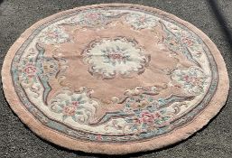 CHINESE WASHED CIRCULAR RUG, pink ground floral design, 186cms diameter