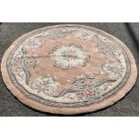 CHINESE WASHED CIRCULAR RUG, pink ground floral design, 186cms diameter