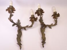 LIGHTING - a pair of metallic wall mountable two-branch light fittings