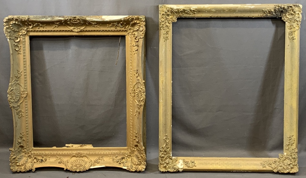 LARGE ANTIQUE GILT PICTURE FRAMES two with embroidered type tapestries, 87 x 100cms measurements the - Image 2 of 2