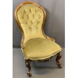 LADY'S MAHOGANY VICTORIAN CHAIR WITH BUTTON BACK, 94cms H, 58cms W, 42cms seat depth