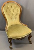 LADY'S MAHOGANY VICTORIAN CHAIR WITH BUTTON BACK, 94cms H, 58cms W, 42cms seat depth