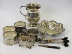 SMALL PARCEL OF SILVER to include a small tankard, Birmingham 1934, 7.5cms H, a pin dish, six napkin