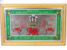 PUB TYPE MIRROR depicting Wales Grand Slam wins, 1908 - 1978, 36 x 56cms overall