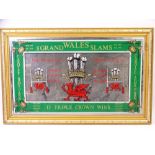 PUB TYPE MIRROR depicting Wales Grand Slam wins, 1908 - 1978, 36 x 56cms overall